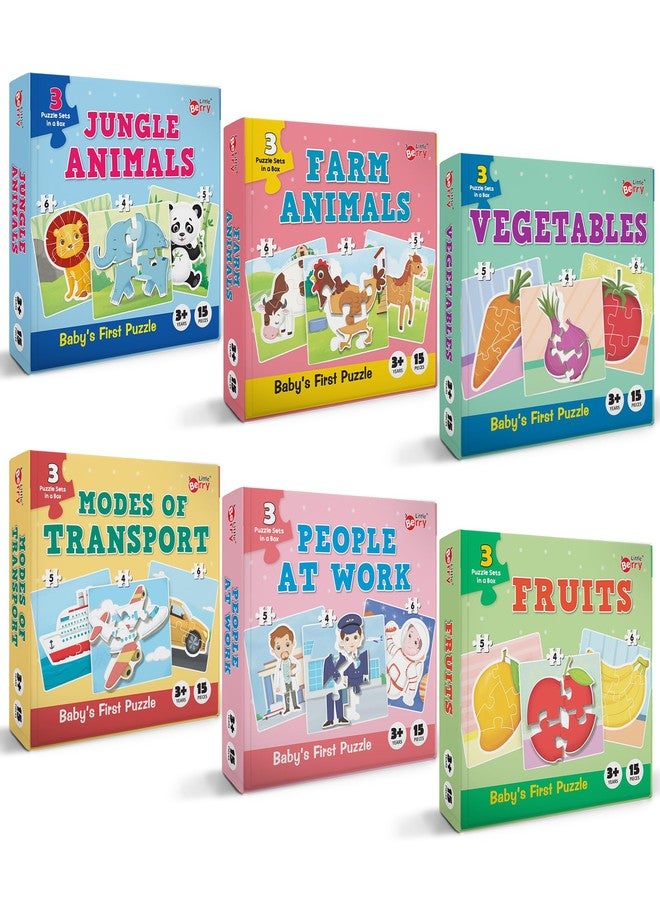 Little Berry Baby First Puzzle Game: Profession, Transport, Fruit, Vegetable & Animal | Combo Set of 6 Cardboard Puzzles with 15 Pcs Each | Montessori Educational Toys for 2 3 4 Year Old Boys & Girls - Image 1